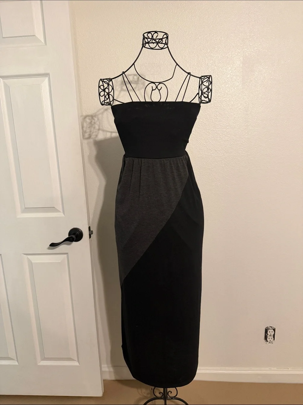 VENUS Black & Charcoal Strapless Maxi Dress - Picture 1 of 4